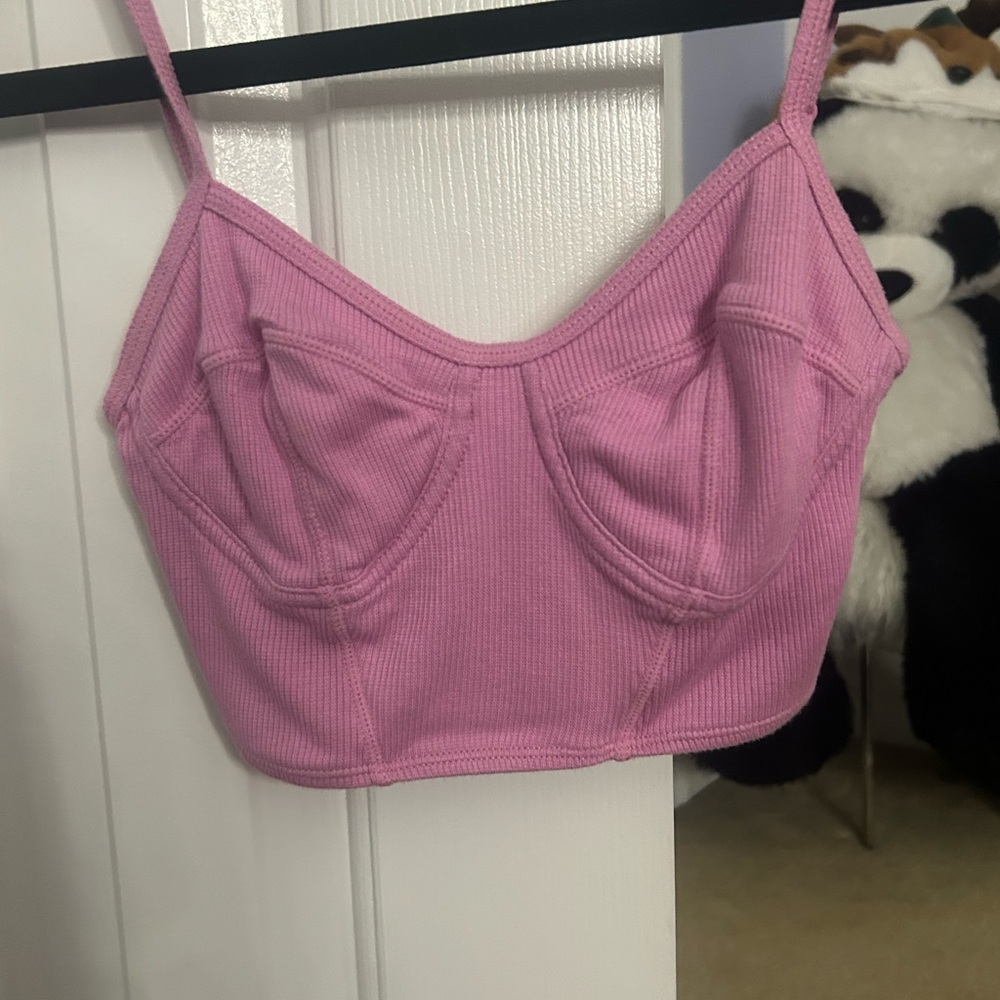Urban Outfitters URO Pink Ribbed Bustier Crop Top